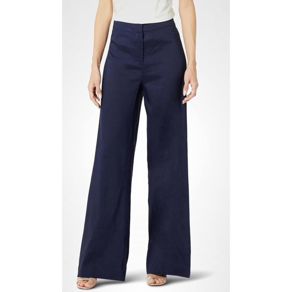 NWT $398 Kobi Halperin Gissel Linen-Blend Wide Leg Pants Navy 14 Trouser
